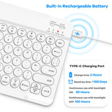 1 x RAW Customer Returns HUOBAO Wireless Bluetooth Keyboard, Multi-Device Backlit Keyboard for iPad, iPhone, Mac, Android, Windows, Rechargeable Mini Keyboard, QWERTY UK Layout, White - RRP €22.28