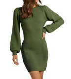 1 x RAW Customer Returns Rosywing Knitted Dresses Women s Sweater Dress Mini Dress Winter Dress Casual Elegant High Elasticity Long Sleeve Dresses Autumn Winter Green, M  - RRP €36.29