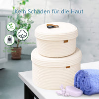 1 x RAW Customer Returns Yearonan 2 PCS Cosmetic Storage Basket with Lid Storage Box Natural Cotton Yarn Material Washable Decorative Basket Leather Label Handle Storage Basket Set 30X17 cm 25X13.5 cm  - RRP €29.21