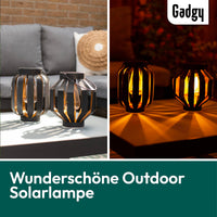 2 x Brand New Gadgy Black and Gold Outdoor Solar Lantern Set of 2 Solar Garden Lanterns Outdoor Led Lighting With Bulb Design Metal Table Lamp - RRP €62.72