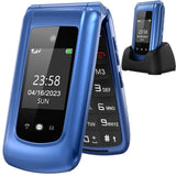 1 x RAW Customer Returns uleway senior cell phone flip cell phone without contract, GSM large button cell phone SOS emergency call function, flashlight, FM radio, 2.4 inch dual display cell phone for seniors blue with charging station , o2 - RRP €39.32