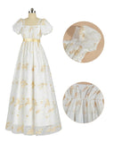 1 x RAW Customer Returns FCCAM Golden Regency Dresses for Women 1800s Vintage Dress Victorian Ball Gown with Gloves S - RRP €49.98