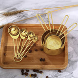 1 x RAW Customer Returns LYFJXX 8pcs Stainless Steel Measuring Spoons and Measuring Cup Set Kitchen Accessories Baking Tea Coffee Spoon Measuring Tools Gold  - RRP €19.15