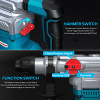 1 x RAW Customer Returns ENEACRO Rotary Hammer, 1500W 6J Demolition Hammer, SDS Plus Chuck, 4 Functions, 6 Variable Speeds 0-920 rpm, Vibration Damping System and Safety Clutch Blue - RRP €115.96