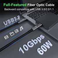 1 x RAW Customer Returns FIBBR Full-Featured Fiber Optic USB C to USB C Cable 5M, 10Gbps USB 3.2 GEN2 Long Distance Video Cable with PD 60W for VR Headsets AR, Webcam, Camera, Laptop, Mini PC and More - RRP €108.49