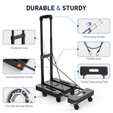 1 x RAW Customer Returns SPACEKEEPER Folding Hand Truck, 227KGS Heavy Duty Platform Cart with 6 Wheels and 2 Elastic Ropes for Luggage, Travel, Car, Shopping, Moving and Office, Black - RRP €46.99