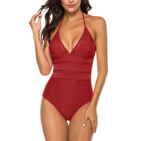 1 x RAW Customer Returns Litthing Women s Bikinis Swimwear Swimsuits Beachwear Summer Backless One-Piece Tankinis Bikini Set with Two Crochet Laces and High Waist and V-Neck Style1 Red, M  - RRP €25.58