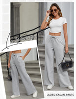 1 x RAW Customer Returns heekpek jogging pants women long casual pants high waist elegant jogging pants wide leg lounge pants drawstring comfortable pants with pockets, light gray, M - RRP €32.99