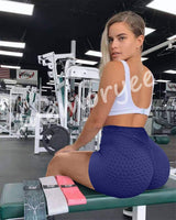 1 x Brand New Memoryee Women Leggings High Waist Honeycomb Pleated Yoga Shorts for Gym Butt Lifting Warm Exercise Control Tights Navy L - RRP €21.6