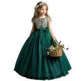 1 x RAW Customer Returns NNJXD Flower Girl Party Dress Tutu Sparkling Sequins Christmas Party Bow Princess Long Wedding Dress 053 Green Size 150 10-11 Years - RRP €39.98