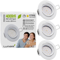 1 x RAW Customer Returns Lumare LED recessed spotlight dimmable 4W 400 lumen IP44 only 27mm extra flat installation depth LED light module replaceable ceiling spotlight AC 230V 120 ceiling lamp recessed spotlight white round bathroom set of 3 - RRP €18.99