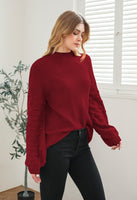 1 x Brand New Sovoyontee Women s 2024 Fall Oversized Round Neck Long Puff Sleeve Chunky Knit Pullover Sweater Tops, Ruby Red, Small - RRP €45.11