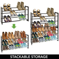 1 x RAW Customer Returns mDesign Telescopic Shoe Rack - Metal Shoe Rack Extendable to 31 with Three Levels - Space Saving Alternative to Shoe Cabinet - Black - RRP €31.24