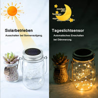 2 x RAW Customer Returns Pack of 4 solar lamps for outdoors, 30 LEDs fairy lights in a mason jar warm white lantern, Mason Jar lanterns balcony table lamp decoration outside, waterproof hanging light for garden party wedding - RRP €58.44