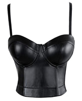 1 x RAW Customer Returns Charmian Women Spaghetti Strap PU Leather Bustier Crop Top Black Small - RRP €48.59