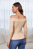 1 x RAW Customer Returns YBENLOVER Women Long Sleeve Sexy Off Shoulder Top Solid Color Slim Khaki XL - RRP €23.17