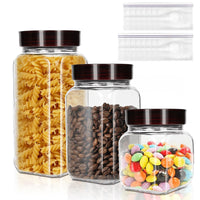 1 x Brand New HEVOL Set of 3 Storage Jars, Airtight Glass Canisters with Lids, Reusable Kitchen Storage Box 600ml 1250ml 1550ml for Cereals, Sugar, Spaghetti, 15 Free Polybags - RRP €19.2