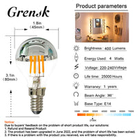 1 x RAW Customer Returns Edison LED lamp G45 G14 4W, LED light bulb with silver tip, 40 watt equivalent, candelabra base E14, warm white 2700K, dimmable mirrored light bulb 6 pieces - RRP €27.99