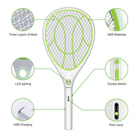 1 x RAW Customer Returns Electric Fly Swatter Electric Extra Strong 3000V Electric Mosquito Fly Killer Electric Fly Catcher Fly Trap Racket Mosquitoes Mosquito Insect Zapper USB Rechargeable - RRP €21.99