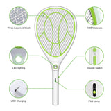 1 x RAW Customer Returns Night Cat Electric Fly Swatter Electric Extra Strong 3000V Electric Mosquito Fly Killer Electric Fly Catcher Fly Trap Racket Mosquitoes Mosquito Insect Zapper USB Rechargeable - RRP €22.61