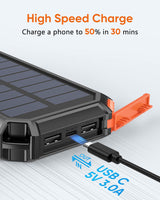 1 x RAW Customer Returns Hiluckey Solar Charger 26800 mAh with 4 USB Portable External Battery USB C Waterproof Wireless Power Bank with 2 LED Lights for Smartphones, Tablets Orange  - RRP €30.92