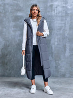 1 x RAW Customer Returns Fessceruna women s vest with hood, sleeveless long quilted vest, winter transition vest with pockets - RRP €56.45