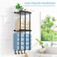 1 x RAW Customer Returns Towel holder wall mounting, towel rack with drilling, towel rack with shelf, bath towel holder for bathroom wall guest towel holder bathroom towel rack, black - RRP €34.12