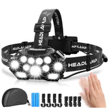 1 x RAW Customer Returns Headlamp LED rechargeable, super bright 22000 lumens 11 LED sensor headlamp 22 light modes head lamp, with red light IPX4 waterproof head lamp rechargeable for camping, hiking, jogging, fishing - RRP €21.99