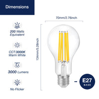 1 x RAW Customer Returns FLSNT LED Edison light bulb E27, A70 LED filament lamp 3000 lumens super bright, 18W replaces 200W , 3000K warm white, not dimmable, clear glass, pack of 2 - RRP €22.18