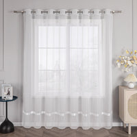 1 x RAW Customer Returns HongYa Stores Voile curtain scarf transparent curtain with satin ribbon eyelets H W 145 450 cm white - RRP €37.3