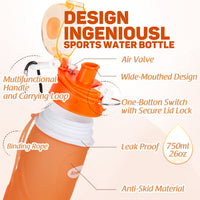 1 x RAW Customer Returns Kemier Collapsible Silicone Water Bottle 750ML Medical Grade BPA Free FDA Approved Roll Up 26oz Leak Proof Foldable Sports Outdoor Water Bottles Orange  - RRP €16.09