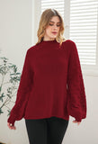 1 x Brand New Sovoyontee Women s 2024 Fall Oversized Round Neck Long Puff Sleeve Chunky Knit Pullover Sweater Tops, Ruby Red, Small - RRP €45.11