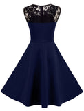 1 x RAW Customer Returns HOMEYEE Women s Elegant 50s Round Neck Evening Dresses for Wedding Lace Vintage Cocktail Dress A008 M, Dark Blue  - RRP €36.99