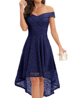 1 x Brand New Homrain Women s Elegant Lace Dress Bridesmaid Dresses Festive Party Knee-Length Cocktail Dress Off Shoulder Rockabilly Retro Dress Evening Dresses Navy S - RRP €46.99