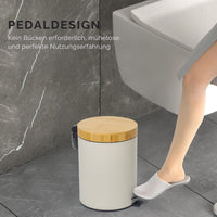 1 x RAW Customer Returns GREELUE 5L bathroom trash can with wooden lid, cosmetic bin with soft close, bathroom bucket, bathroom trash can Beige 5L  - RRP €25.89