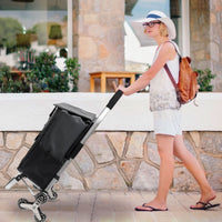 1 x RAW Customer Returns Arkyomi Shopping Trolley Foldable Stair Climber Quiet Rubber Wheels Stable Shopping Cart with Cooling Compartment Cooler Bag Removable Shopping Bag with Wheels 56 Liters - RRP €57.47