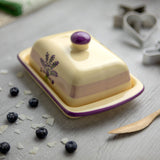 1 x RAW Customer Returns City to Cottage Butter Dish Ceramic Lavender and Beige Polka Dots Handmade 250 gram Ceramic Butter Dish with Lid - RRP €37.95