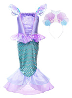 1 x RAW Customer Returns JerrisApparel Girls Princess Mermaid Costume Halloween Party Dress Purple with Headband, 110  - RRP €24.85