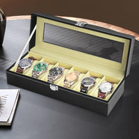 1 x RAW Customer Returns AN HUI MING watch box for 6 compartments watch case PU cover watch stand with glass lid for watch storage - RRP €20.4