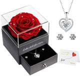 1 x RAW Customer Returns Miofula Eternal Rose Gifts for Women, Preserved Roses with Heart Necklace and Earrings made of 925 Sterling Silver, Rose Gift Box for Mom Wife for Birthday Christmas Valentine s Day Mother s Day - RRP €36.29