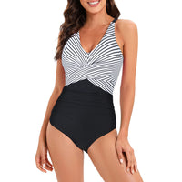 1 x RAW Customer Returns Century Star Swimsuit Women Tummy Control Swimsuit Women Plus Size Swimsuit with Underwire Swimsuits for Women Tummy Control Swimsuit Women Sport Black and White Striped 42-44 - RRP €35.28