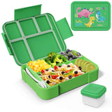 1 x RAW Customer Returns SWOMTEE Children s Lunch Box with Compartments, 1330 ml Children s Lunch Box with Dinosaur Pattern Bento Box Lunch Box for Children, 100 BPA Free, Leak-Proof Bread Box, Snack Box Green  - RRP €13.61