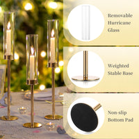 1 x RAW Customer Returns Hewory candle holder gold candle holder stick candle set of 6 tall stick candle holders golden with glass cylinder without base for tapered candles, metal candlestick for table decoration living room wedding dining - RRP €66.54