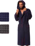 1 x RAW Customer Returns Morgenstern waffle pique bathrobe men in navy calf-length men s dressing gown with hood size XXL sauna robe housecoat summery spring blue - RRP €60.46