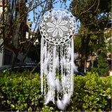 1 x RAW Customer Returns EasyBravo Large Boho Dream Catcher White Feather Macrame Wall Hanging for Vintage Wedding Home Decoration 30cm Circle 80cm Long White - RRP €13.1