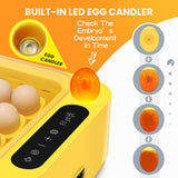 1 x RAW Customer Returns Automatic 24 Egg Incubator with Digital Display, LED Lighting, Automatic Egg Turning, External Water Addition, Efficient and Intelligent Temperature and Humidity Control Yellow - RRP €99.82