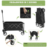 1 x RAW Customer Returns Folding Cart on Wheels, 100kg Large Capacity Wagon with Adjustable Handle and Cover Bag, Picnic Carrier for Festival Shopping Camping Garden Beach Black  - RRP €68.99