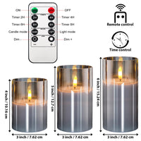 1 x RAW Customer Returns Rikiss LED candles flameless in glass, grey flickering candles, column 7 x 10 12 15 CM battery operated, candles with remote control and timer function - RRP €25.2