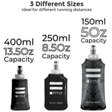 1 x RAW Customer Returns FITLY FLASKS Combo 3 Soft Drink Bottles for Hydration While Running, Hiking, Cycling, Climbing Foldable Water Bottles 150-250-400ml Black - RRP €26.17