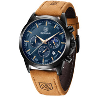 1 x RAW Customer Returns BY BENYAR Watches Men Wristwatch Men Chronograph Analog Quartz Waterproof Brown Leather Strap Men s Watch Luminous Date Fashion Casual Business Dress Watches Elegant Gift for Men - RRP €37.39